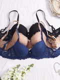 PEACE IN LOVE 3PCS Floral Lace Women Bras Rhinestone Push-Up Bra Elegant Everyday Lingerie Top