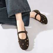 Round Toe Rivet Mary Janes Shoes Women Spring Autumn Buckle Strap Ballet Flats Shoes Female Elegant Daily Loafers Footwear New