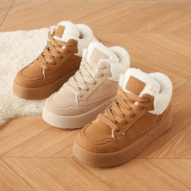Women Plush High Top Sneakers 2025 Winter New Korean Warm Casual Shoes Comfortable Student Ladies Footwear Simple Classic