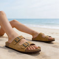 Men Women Genuine Suede Slide Sandals, Birken Style Cork Footbed Arch Support Adjustable Buckle Non-Slip Casual Summer Slides