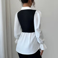 Women Blouse Korean Style False Two-piece Polo Collar Blouses Y2k Top Streetwear Youth Pullovers Shirt Fake Two-Piece Shirt Vest