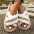 Fashion Fluffy Cross Strap House Slippers for Women Autumn Winter Warm Furry Slides Shoes Woman Indoor Comfort Flat Fur Slippers