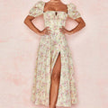Women Summer Long Dress Chic Short Sleeve Floral Print Split A Line Holiday Beach Vestidos Ladies Party Sundress
