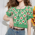 Embroidered Floral Crochet Top Puff Sleeve Square Neck Openknit Floral Crop Blouse Summer Women Teen-girl Fairycore Outfit