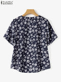 ZANZEA Summer Fashion Floral Printed Blouse Women Bohemian Shirt Casual O Neck Short Sleeve Holiday Tops Female Work Blusas 2025