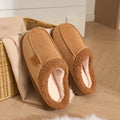Women's Minimalist Fleece-Lined Slippers, Faux Suede Mules with Thick Plush, Warm Non-Slip Flat House Shoes for Fall Winter