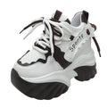 White Chunky Sneakers Women New Autumn Hidden Heel Platform Sports Dad Shoes Woman Lace Up Breathable Mesh Casual Shoes 10CM