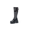 2025 10cm Synthetic Microfiber Leather Knee High Booties Motorcycle Boots Flats ZIP Ankle Booties Punk Platform Wedge Women