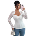 New Lace Patchwork Knitted Long-sleeved Slimming T-shirt Top For Women