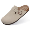 Women's Suede Slippers Comwarm Fashion Women's Suede Mules Slippers Men Clogs Cork Insole Sandals With Arch Support Outdoor Beach Slides Home Shoes