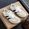 Women Retro Stripe Sneakers Gum Sole Lace Up Flat Shoes Fashion Versatile Casual Walking Shoes for Daily Wear