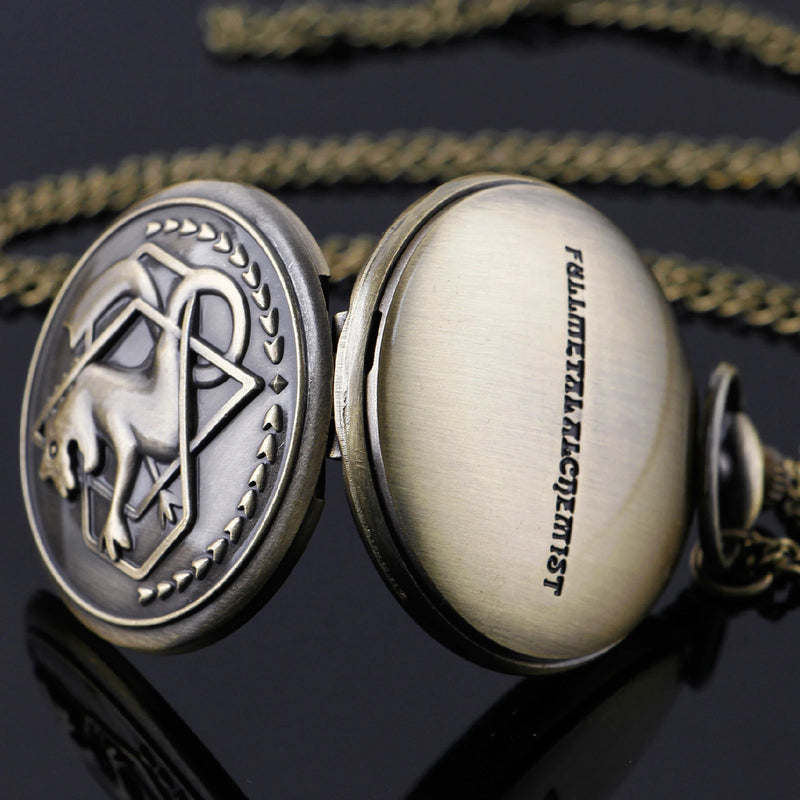 Vintage Full Metal Alchemist Pocket Watches Necklace Pendant Chain Men Women Quartz Pocket Watches