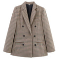 Elegant Plaid Long Sleeve Blazers Women 2025 Double Breasted Office Suit Jacket Woman Casual Turn Down Collar Outwear Lady