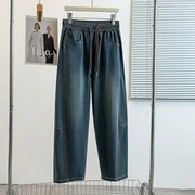 Autumn 9XL Tapered Jeans For Women Simple Elastic Waist Loose Denim Pants American Casual Fashion Retro Splicing Trousers