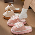 Lovely Girls Lace Bowtie Pink Fur Slippers Winter 2026 Thick-Soled Household Slippers for Women Non Slip Soft Plush Home Shoes