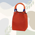 TG820]Mini Knitted Bucket Bag Women Small Handbag Geometric Colorblock Wristlet Purse With Detachable Handle 1PC