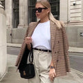 Elegant Plaid Long Sleeve Blazers Women 2025 Double Breasted Office Suit Jacket Woman Casual Turn Down Collar Outwear Lady