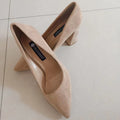 Summer Women 8.5cm High Heels Pumps Escarpins Elegant Sweet Lady Wedding Block Square Middle Heels Flock Suede Nightclub Shoes