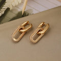 Gold Color Dangle Earrings with Shiny Zircon Decor Elegant Minimalist Double Loop Design Hoop Earrings Jewelry Gift for Women