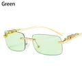 Rimless Small Square Sunglasses Women Men Luxury Brand Designer Travel Driving Sun Glasses Metal Leopard Head Shade Eyewear