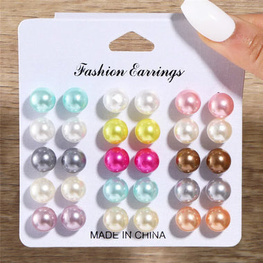 YOBEST 15 Pairs/Set Colorful Stud Earrings Simple Vocation Style Lightweight Female Earrings Set for Women Jewelry Gifts