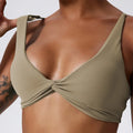 Hearuisavy Women's Twist V Neck Padded Sports Bra Adjustable Straps Back Cutout Dry Yoga Gym Run Low Support Crop Workout Top