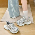 Women Mesh Chunky Sneakers Silver White Platform Thick Sole Breathable Lace Up Casual Dad Shoes Non Slip Walking Footwear
