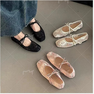 Spring/ Summer Elegant Square Toe Sexy Mesh Ballet Flat Shoes Fashionable Best Selling New Comfortable Large Size Women's Shoes