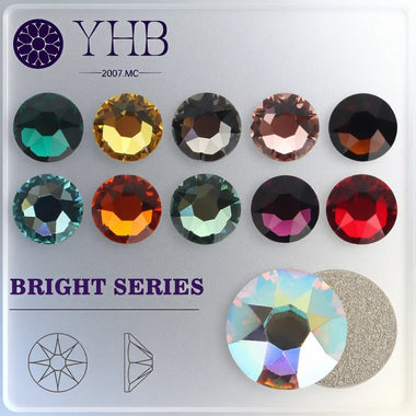 YHB Bright Series Dazzling Nonhotfix 16cut Golden Flatback Hotfix Rhinestones For Shoes Bags Garment SS16 SS20 SS30