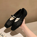 Square Hollow Woven Casual and Comfortable Womens Flat Shoes Fashion Foot Mary Jane Shoes Summer Beach Leisure Fishing Net Shoes