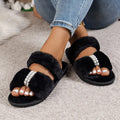 Comfy Fluffy Fur Slippers for Women Elegant Pearls Faux Pink White Furry Slides Winter 2026 Home Non Slip Warm Plush Shoes Woman