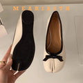 split Toe Shoes Tabis Ballet Flats Women Black Leather loafers Mary Janes Plus Size 44 Butterfly Knot Ballerinas Zapatos mujer