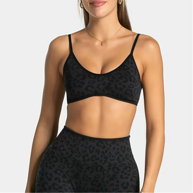 HISTELLO Sports Bra Leopard Print Women Seamless Scrunch Detail Firm Support Stretch Sport Gym Workout Yoga Fitness Tops