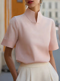2026 European American Summer Womens Solid Chiffon Stand Collar Shirt for Women Niche Sense Design Temperament Commute Blouse