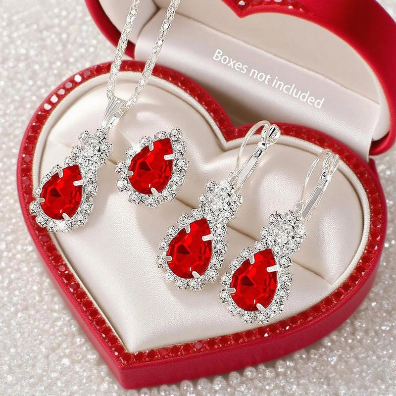 4Pcs Women Jewelry Set Teardrop Crystal Pendant Necklace Earrings Wedding Daily Banquet Anniversary Jewelry Gifts