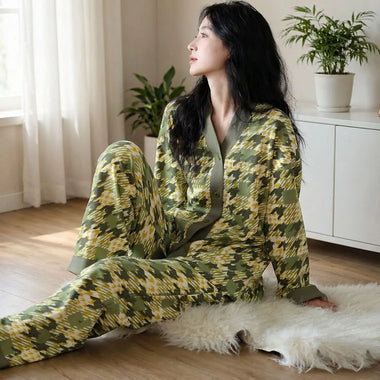 Women Pajama Women Cute Pajama Set Long Sleeve Pants V Neck Button Down Sleepwear Autumn Pijama Ladies Pyjamas Home Clothes 2 Piece New Style