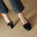Spring Autumn Women's Bow Retro Middle Heel Single Shoes Woman Square Head Leather Pumps Fashion Elegant Thick Heeled Loafers