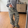 Women Pants Women Y2K Camo Cargo Pants Low Rise Wide Leg Baggy Tactical Pants Camouflage Trousers Slouchy Long Pants with Pockets