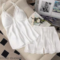 Pajamas Sexy Patchwork Lace Suspender Pijamas Suit Summer New Ice Silk Intimate Lingerie Strap Top&shorts Loose Homewear Pyjama