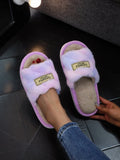 Homewear Shoes Stripe Furry Slippers Fluffy Non-Slip Home Thermal Slippers Thicken Warm Casual Winter Indoor Slippers