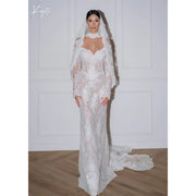 Kyoto Customized White Floral Lace Wedding Dress Off Shoulder Long Sleeves Vestidos De Noiva Exquisite Mermaid Evening Dresses