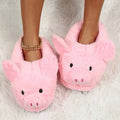 Women's Cute Cartoon Pig Shoes Winter Warm Heel Cover Home Floor Slippers Soft Fur Indoor Fluffy House Bedroom Silent Shoes