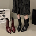 Women Knee High & Ankle Boots Pointed Toe Kitten Heel PU Leather Pull On Party Street Autumn Winter Tall Short Boots Shoes Woman