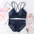 Lace Lingerie Set Cross Shoulder Strap Without Steel Ring Bra Women's Comfortable Support Underwear Fashionable Gathering Design