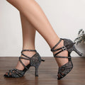 DKZSYIM Rhinestone Women Latin Dance Shoes Latin Salsa Girl Dancing Shoes Black Shiny Ballroom Dance Shoes For Girls Ladies