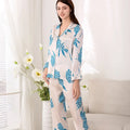 2024 Women's Fashion Spring/Autumn New 100% Natural Mulberry Silk Printed Long Sleeve Home Clothing Pajamas Two Piece Set