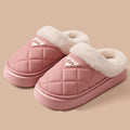 Fashion Pu Leather Platform Cotton Slippers Women Men 2026 Winter Soft Thick Sole Plush Home Slippers Thicken Warm Bread Slides