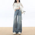 Women's Jeans Light Blue Wide Leg Denim Pants High Waist Retro Summer Loose Straight Y2K Trendy Clothes