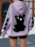 Scared little black cat minimalist black and white print hoodie for large size women's sweatshirt winter clothes women
