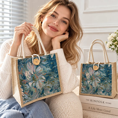 Fashion Linen Gift Tote Bag Casual National Style Handbag Hand-Carrying Lunch Bag Women